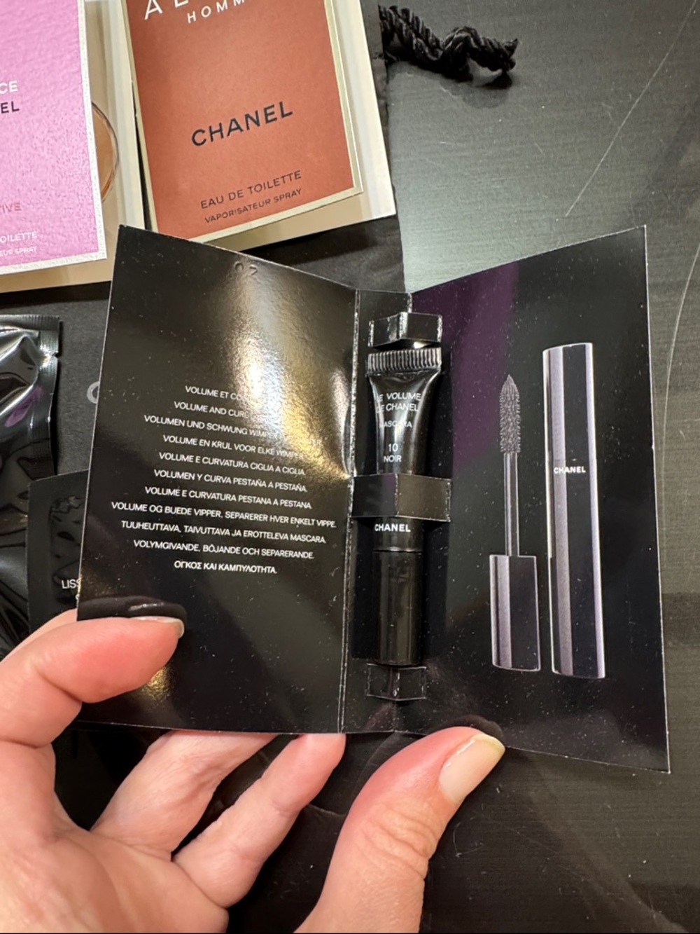 CHANEL Sample Pack with Pink Chance & Brown Allure Homme mascara le lift - Picture 3 of 5